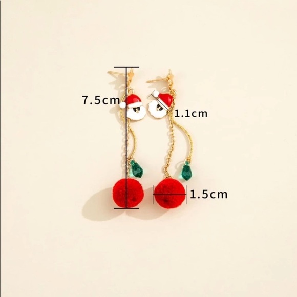 Christmas Santa Claus Holiday Gold Dangle Earrings - Picture 4 of 4